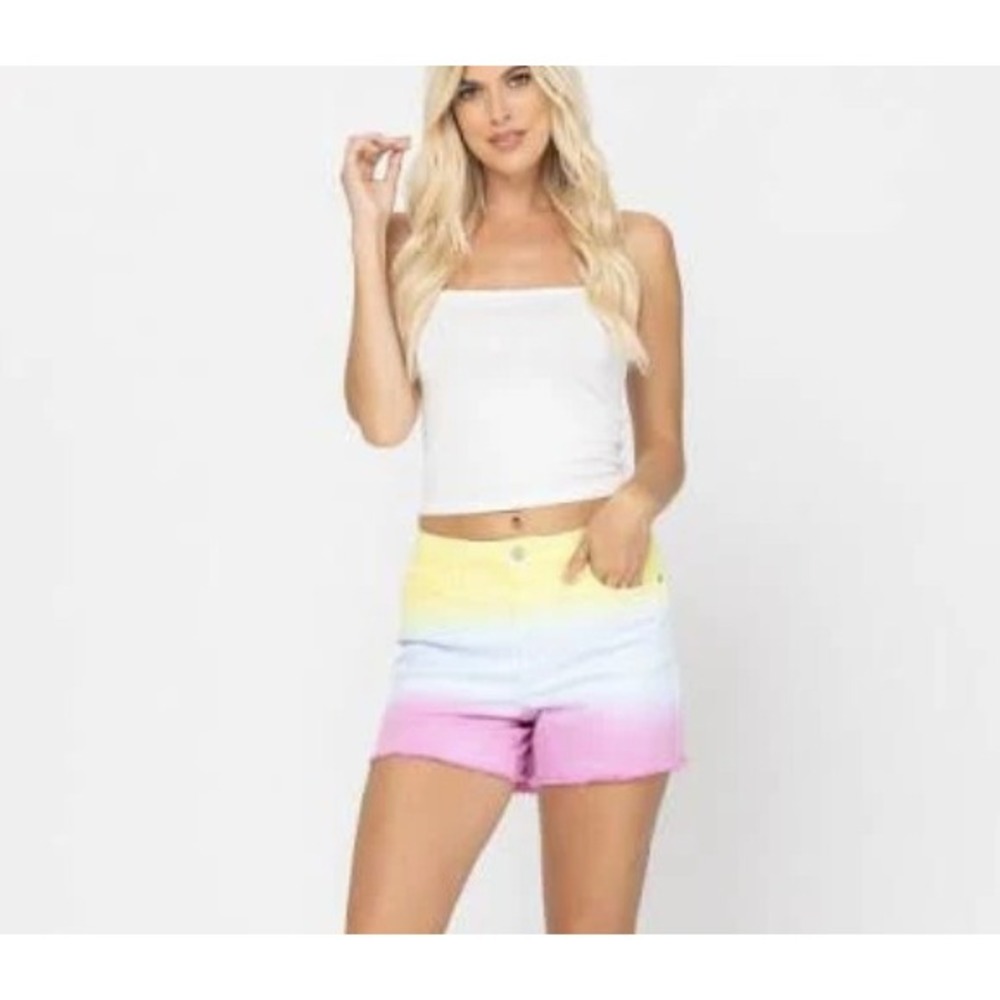 Women’s Ombre Pastel High-Rise Shorts - Yellow Blue Pink